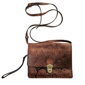 Patricia Nash Embossed Leather Crossbody Bag in Rich Brown